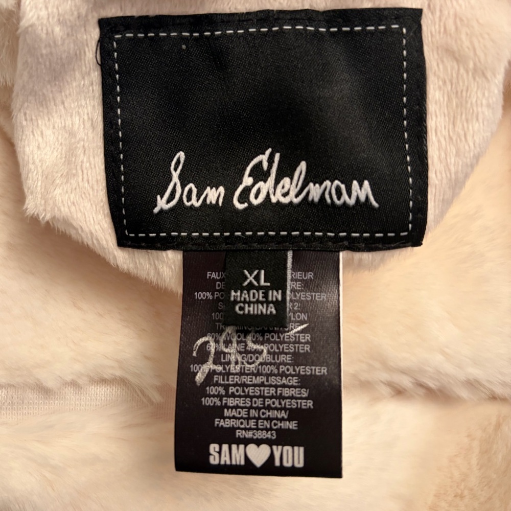 🆕❄️Sam Edelman Reversible Faux Fur Hooded Outwear Wool Coat Cream Jacket XL - Picture 16 of 17